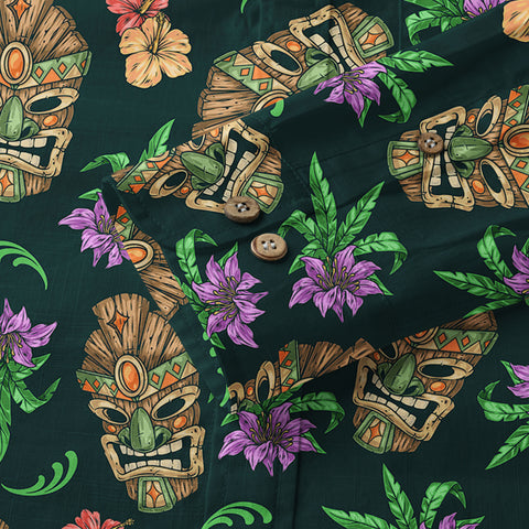 Tiki Mask Pattern Hawaiian Shirt, Aloha Floral Pattern Shirt for Summer - The Palmix