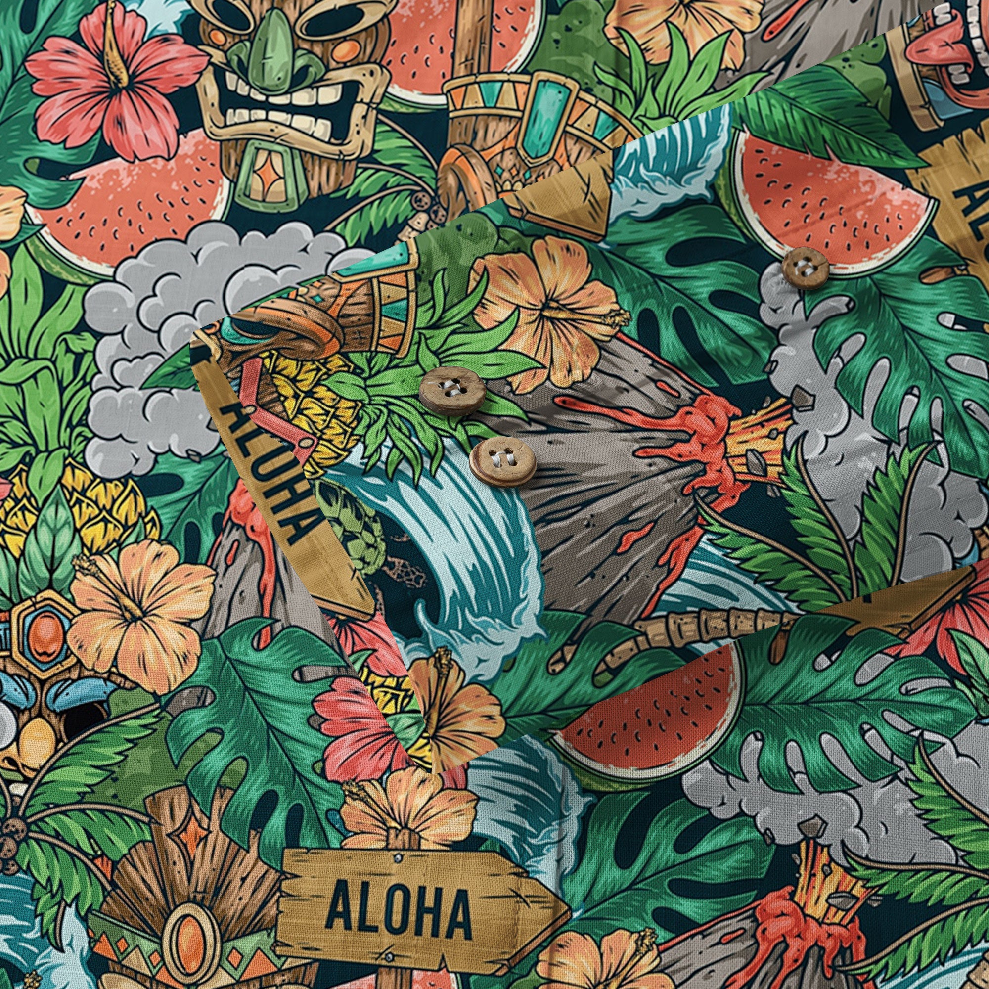 Tiki Mask Pattern Hawaiian Shirt, Aloha Floral Pattern Shirt for Summer - The Palmix