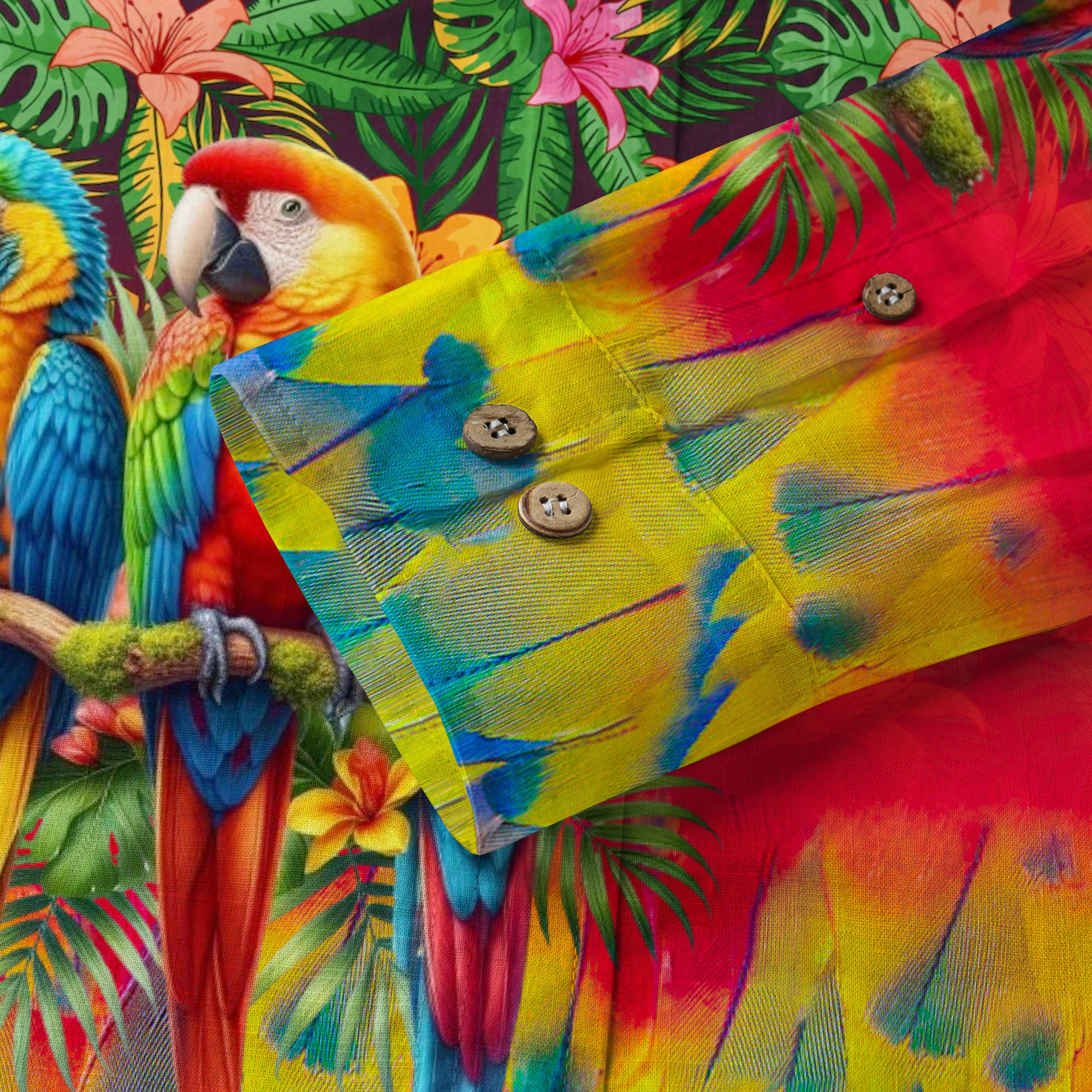 Tropical Parrot Summer Hawaiian Button Down Shirt, Parrot Flowers Pattern Hawaii Shirt - The Palmix