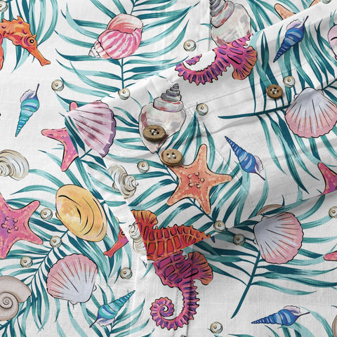 Ocean Animals Women's Hawaiian Shirt, Ocean Theme Hawaiian Print - The Palmix