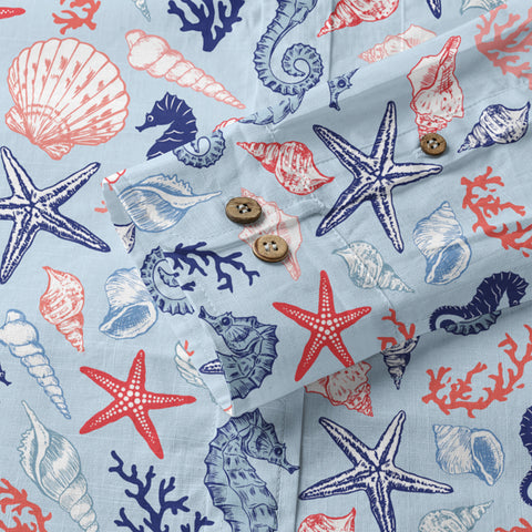 Ocean Animals Women's Hawaiian Shirt, Ocean Theme Hawaiian Print - The Palmix