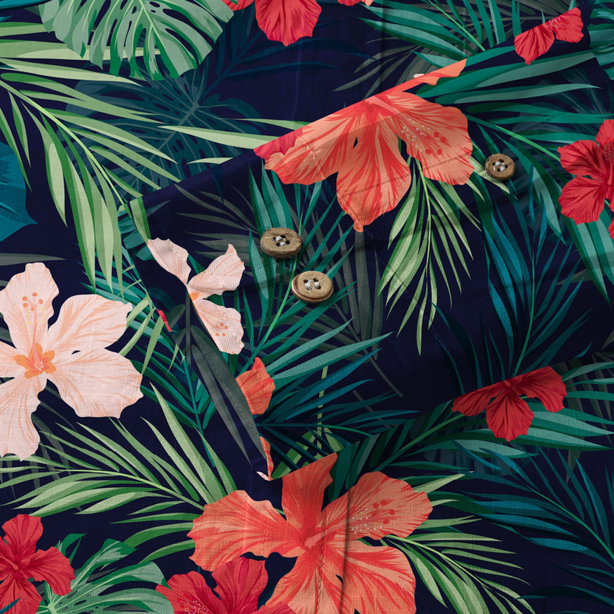 Hibiscus Floral Pattern Hawaii Shirt, Palm Leaves Summer Beach Shirt - The Palmix