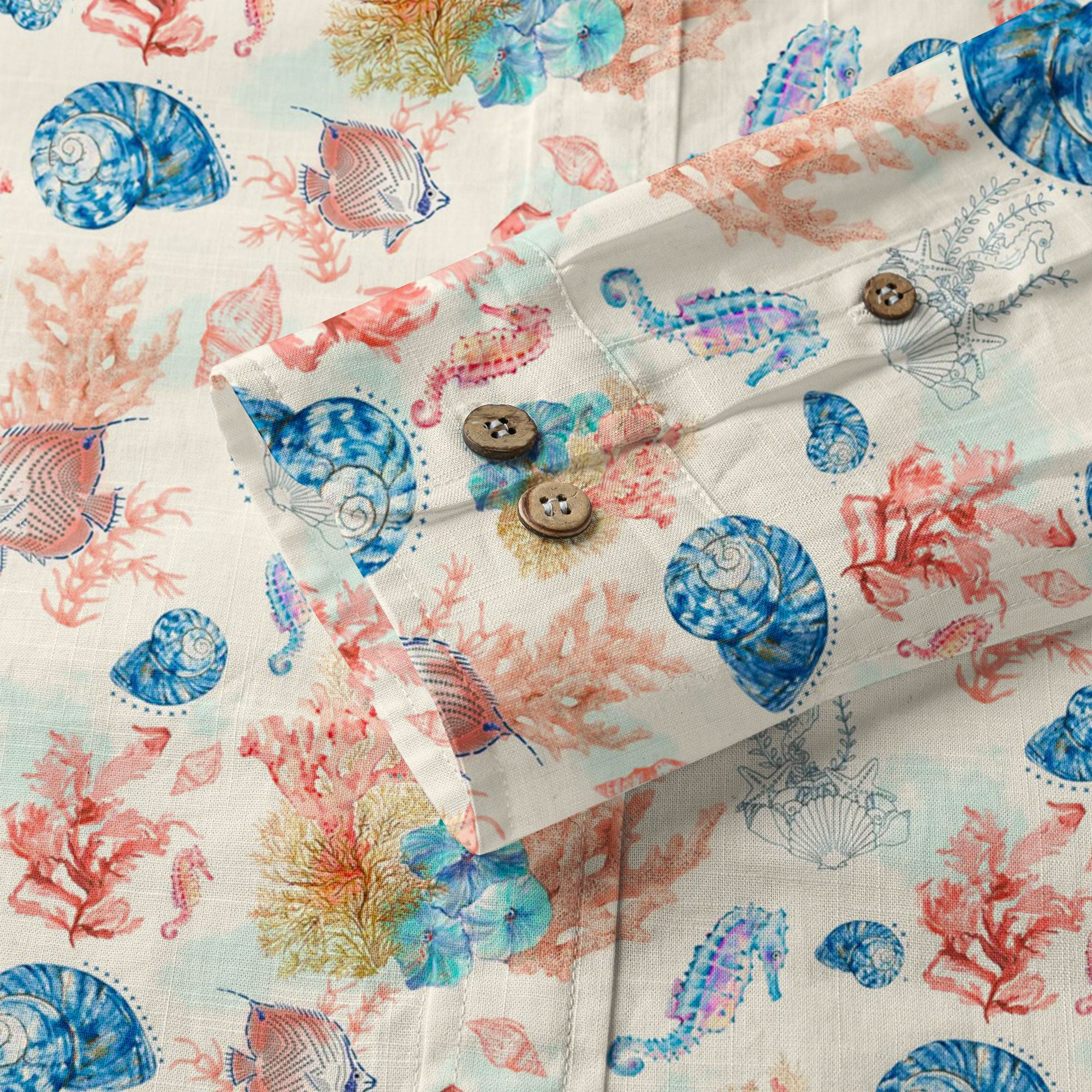 Ocean Animals Hawaiian Button Up Long Sleeve Shirt, Sea Hawaii Shirt - The Palmix