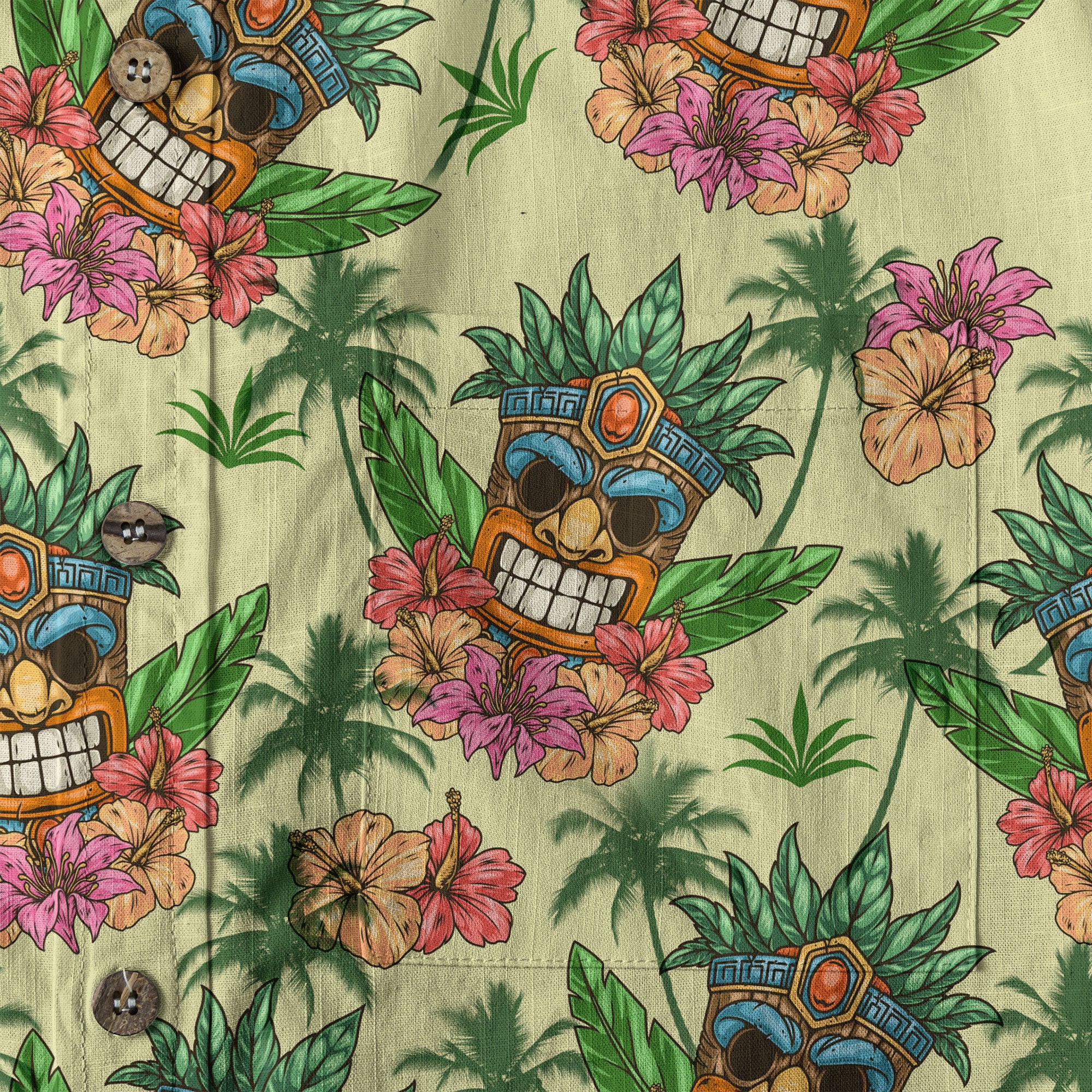 Gods Tiki Pattern Hawaii Long Sleeve Shirt - The Palmix