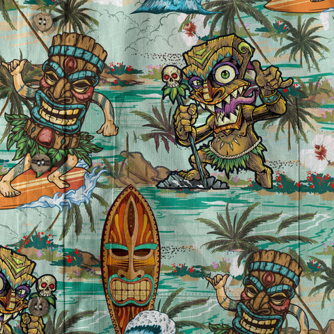 Beach Shirt Aloha Tiki Mask Hawaiian Shirt, Hawaiian Shirt Vintage Floral Long Sleeve Shirt - The Palmix
