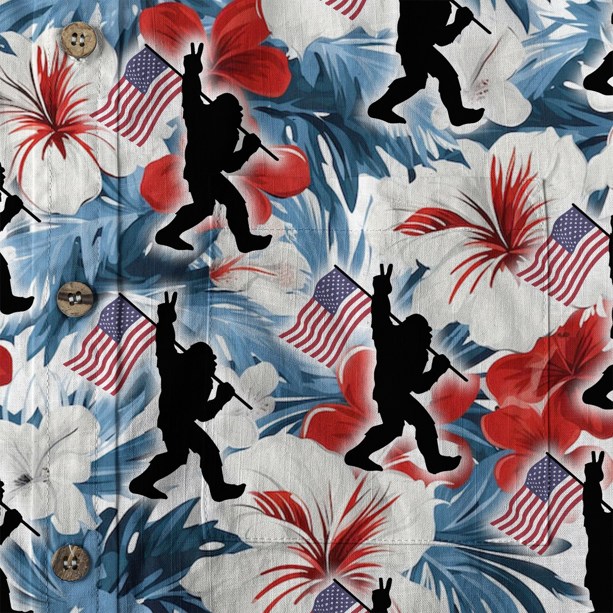 Bigfoot American Flag 4th of July Hawaiian Shirt, Bigfoot Aloha Shirt, Amazing Bigfoot Button Up Shirt - The Palmix