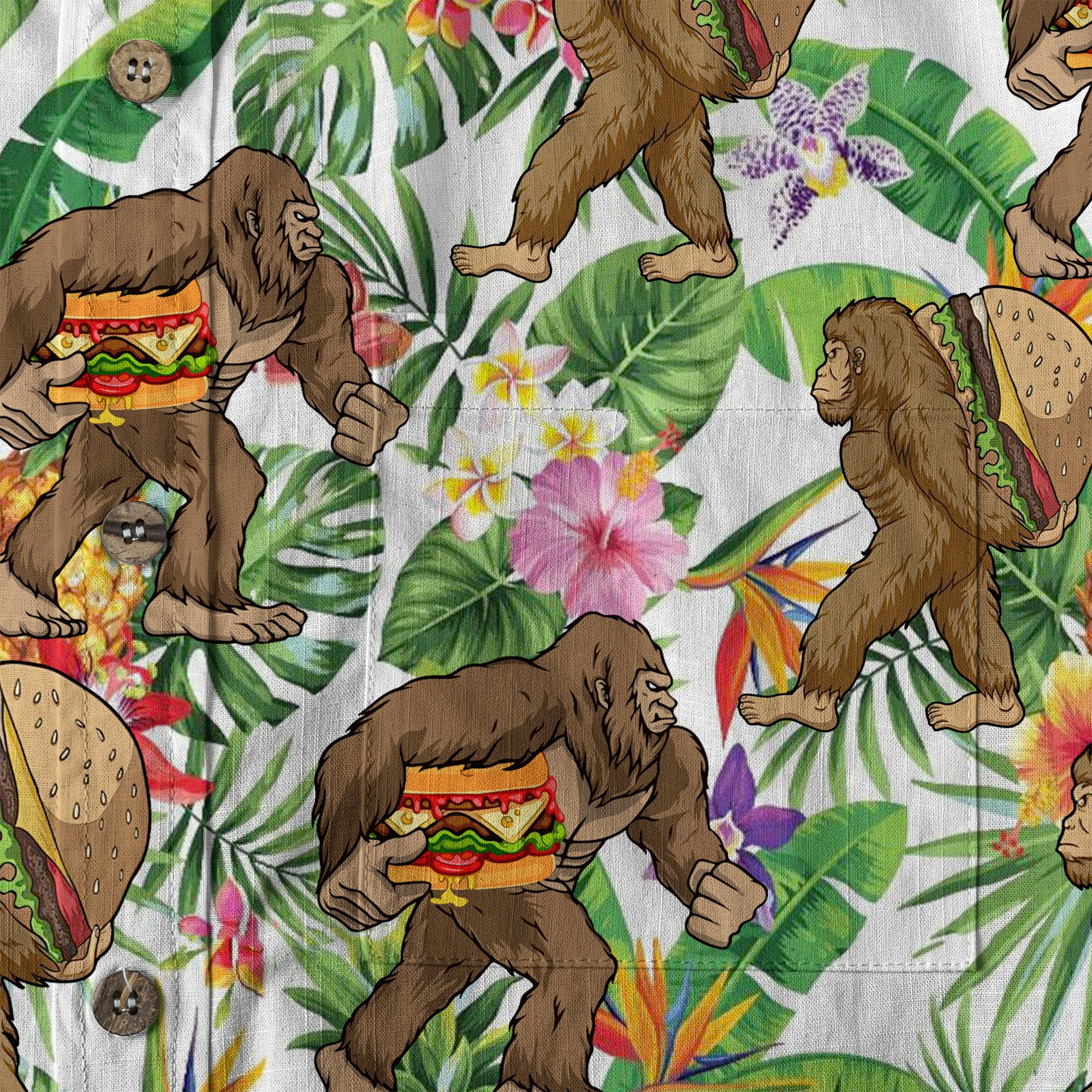Bigfoot Burger Hawaiian Shirts for Men, Bigfoot Aloha Pattern Button Down Short Sleeve - The Palmix