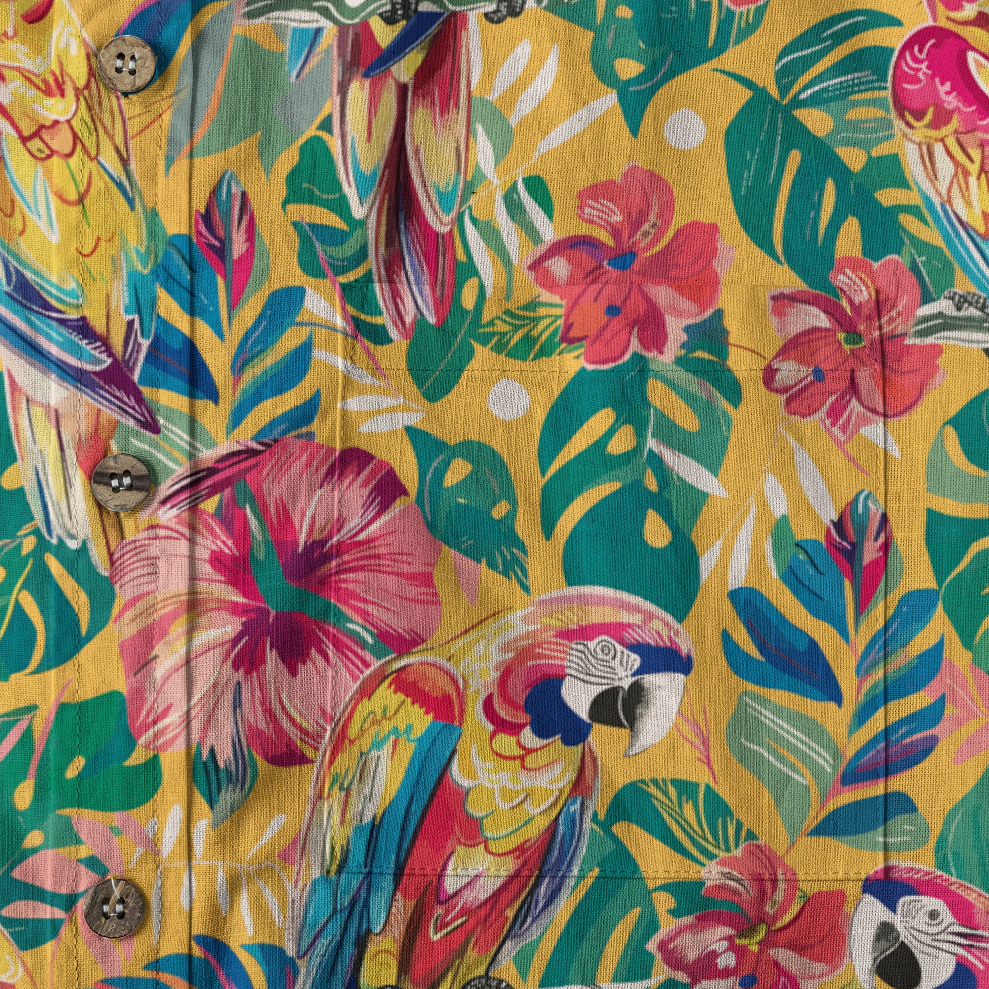 Parrot Lovers Hawaiian Long Sleeve Shirt for Men - Tropical Summer Button Down Hawaiian Shirts - The Palmix