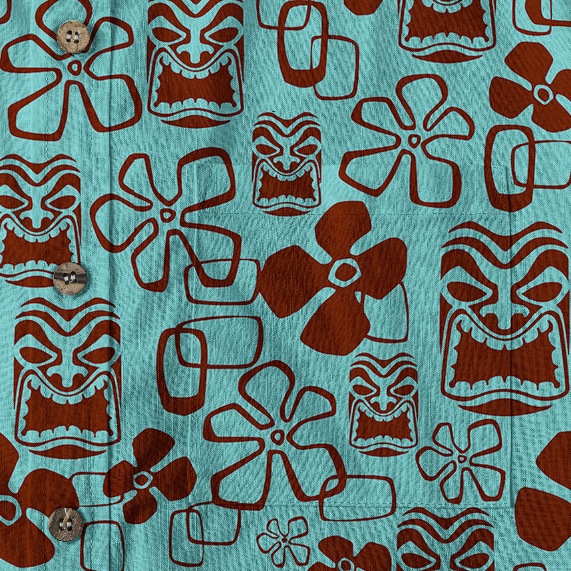 Tiki Mask Pattern Hawaiian Shirt, Floral Pattern Shirt - The Palmix