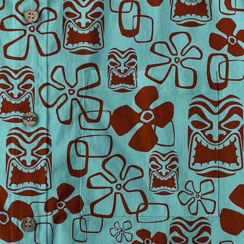 Tiki Mask Pattern Hawaiian Shirt, Floral Pattern Shirt - The Palmix