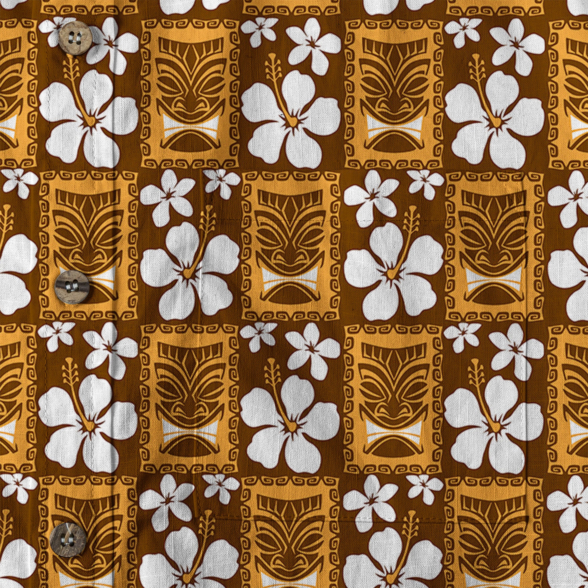 Tiki Mask Pattern Hawaiian Shirt, Floral Pattern Shirt - The Palmix