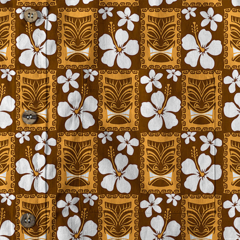 Tiki Mask Pattern Hawaiian Shirt, Floral Pattern Shirt - The Palmix
