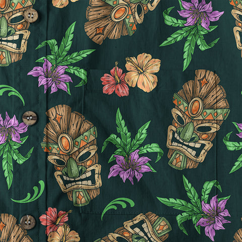 Tiki Mask Pattern Hawaiian Shirt, Aloha Floral Pattern Shirt for Summer - The Palmix
