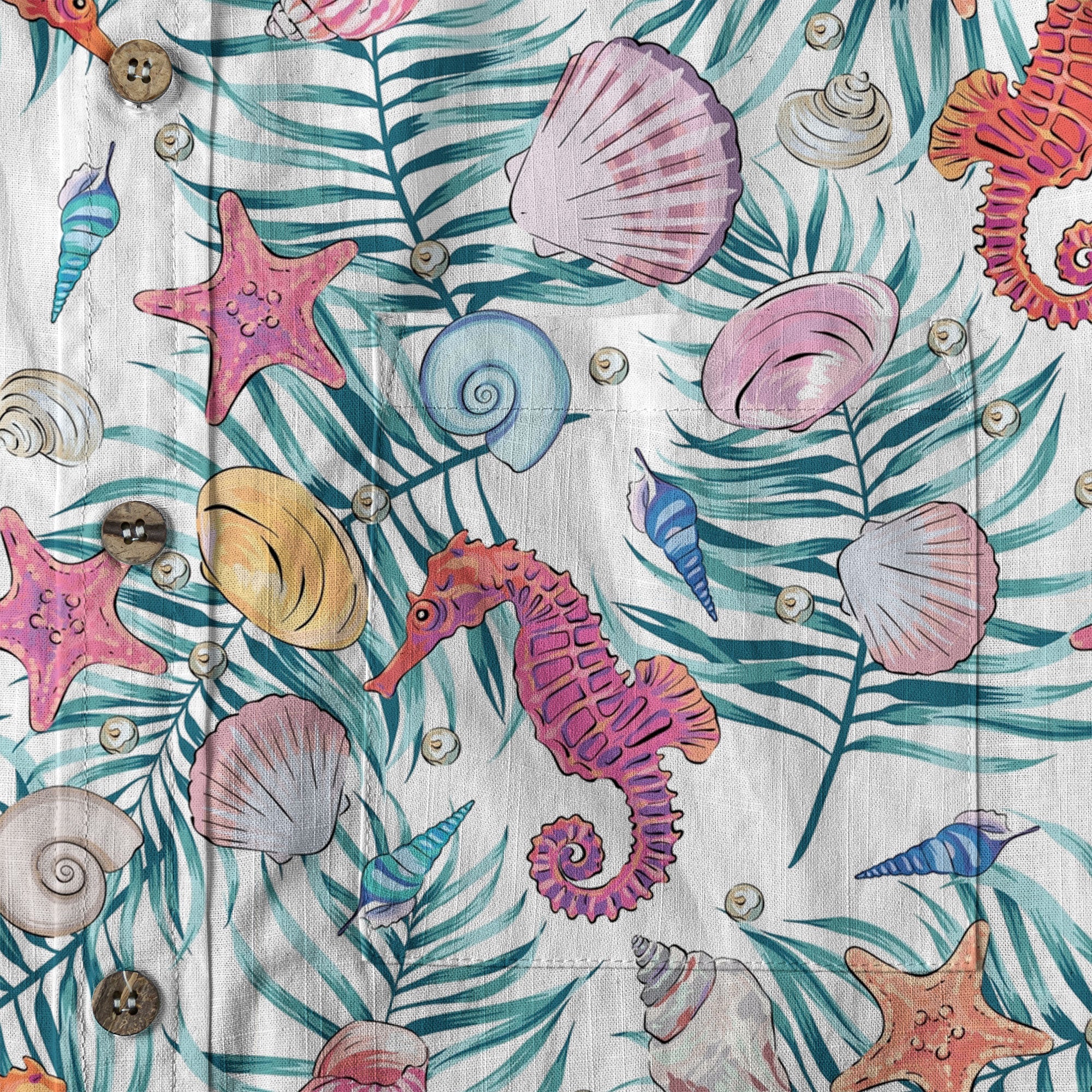 Ocean Animals Women's Hawaiian Shirt, Ocean Theme Hawaiian Print - The Palmix