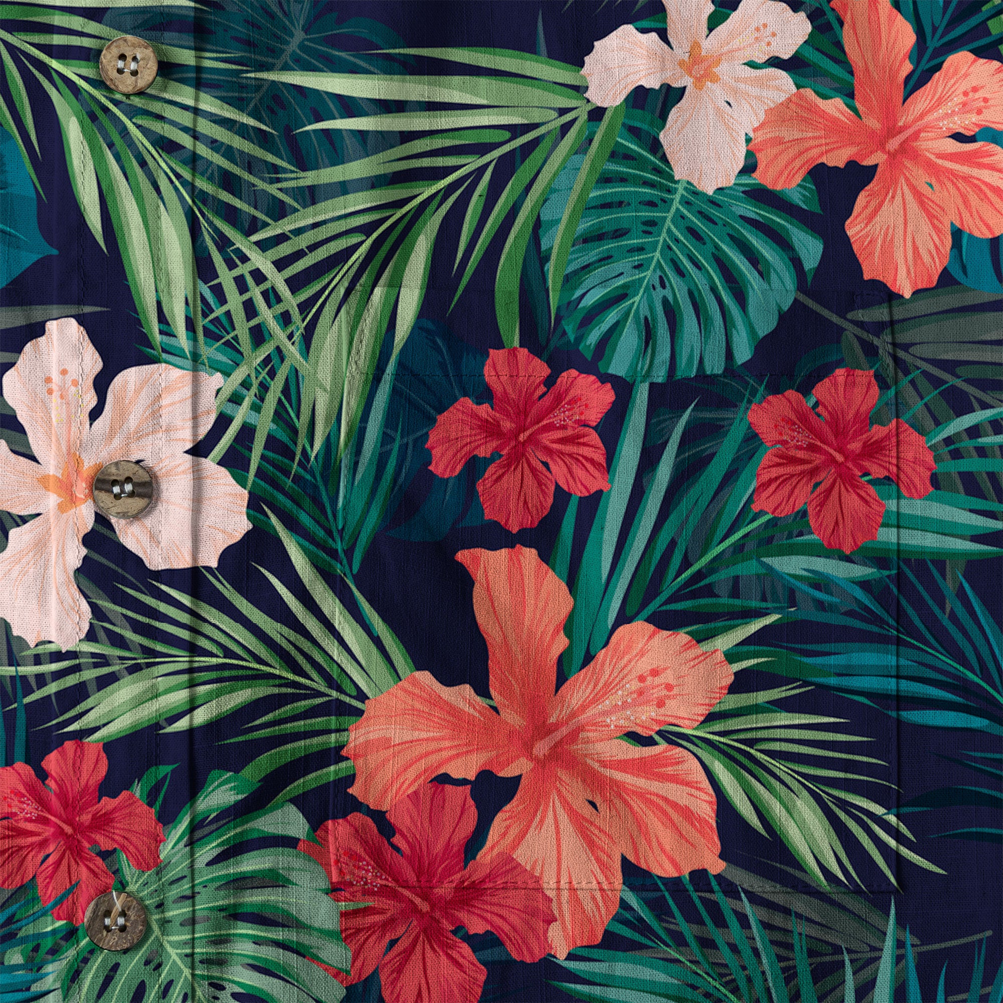 Hibiscus Floral Pattern Hawaii Shirt, Palm Leaves Summer Beach Shirt - The Palmix