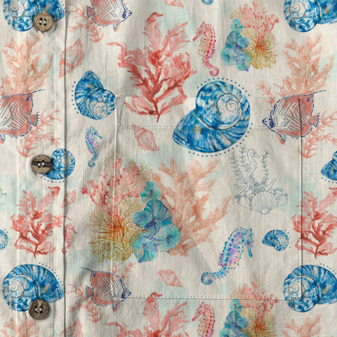 Ocean Animals Hawaiian Button Up Long Sleeve Shirt, Sea Hawaii Shirt - The Palmix