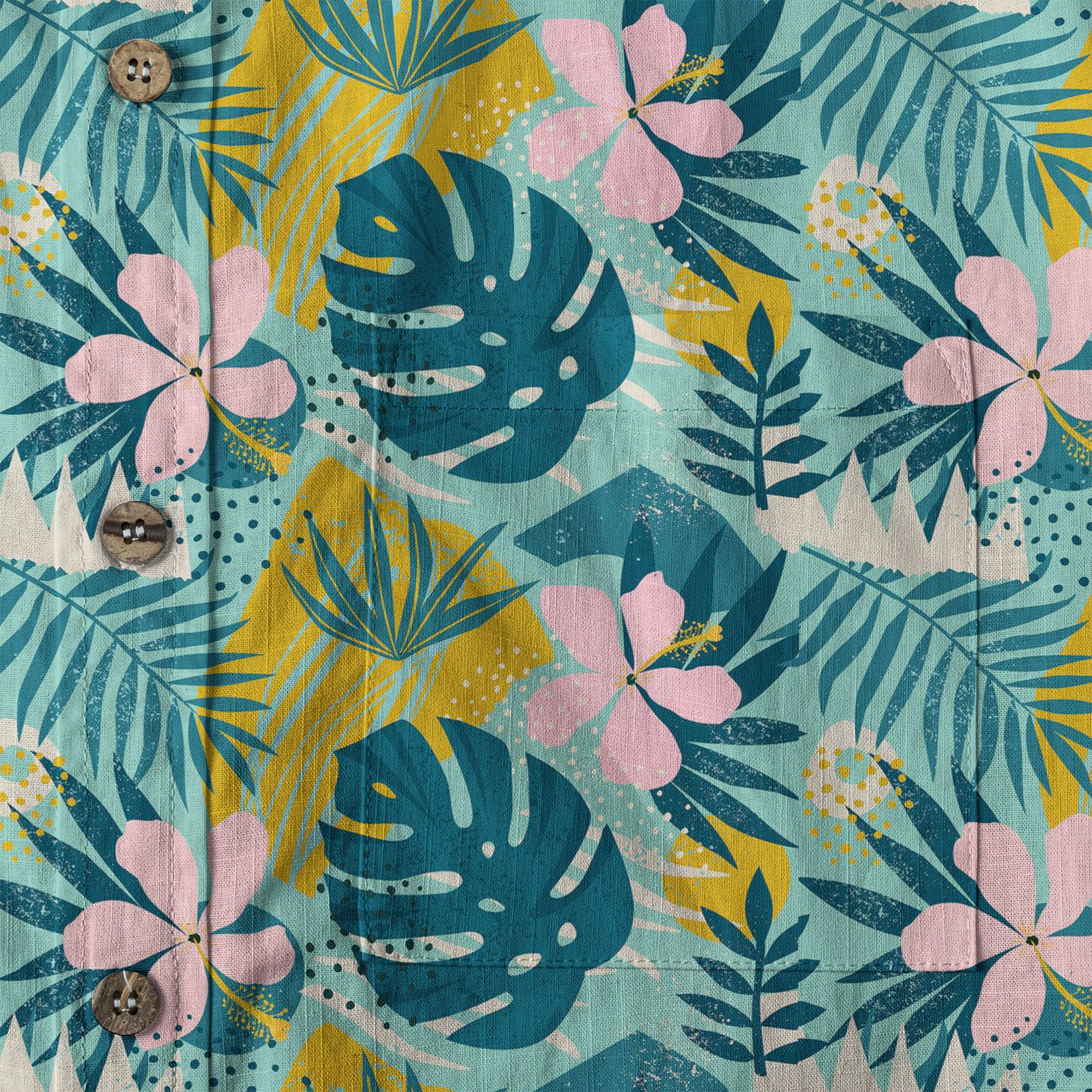 Hibiscus Floral Pattern Hawaiian Button Up Long Sleeve Shirt, Sea Hawaii Shirt - The Palmix