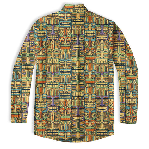 Surfing Tiki Mask Hawaiian Tropical Hawaii Button Down Long Sleeve Shirt - The Palmix