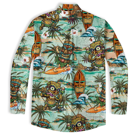 Beach Shirt Aloha Tiki Mask Hawaiian Shirt, Hawaiian Shirt Vintage Floral Long Sleeve Shirt - The Palmix