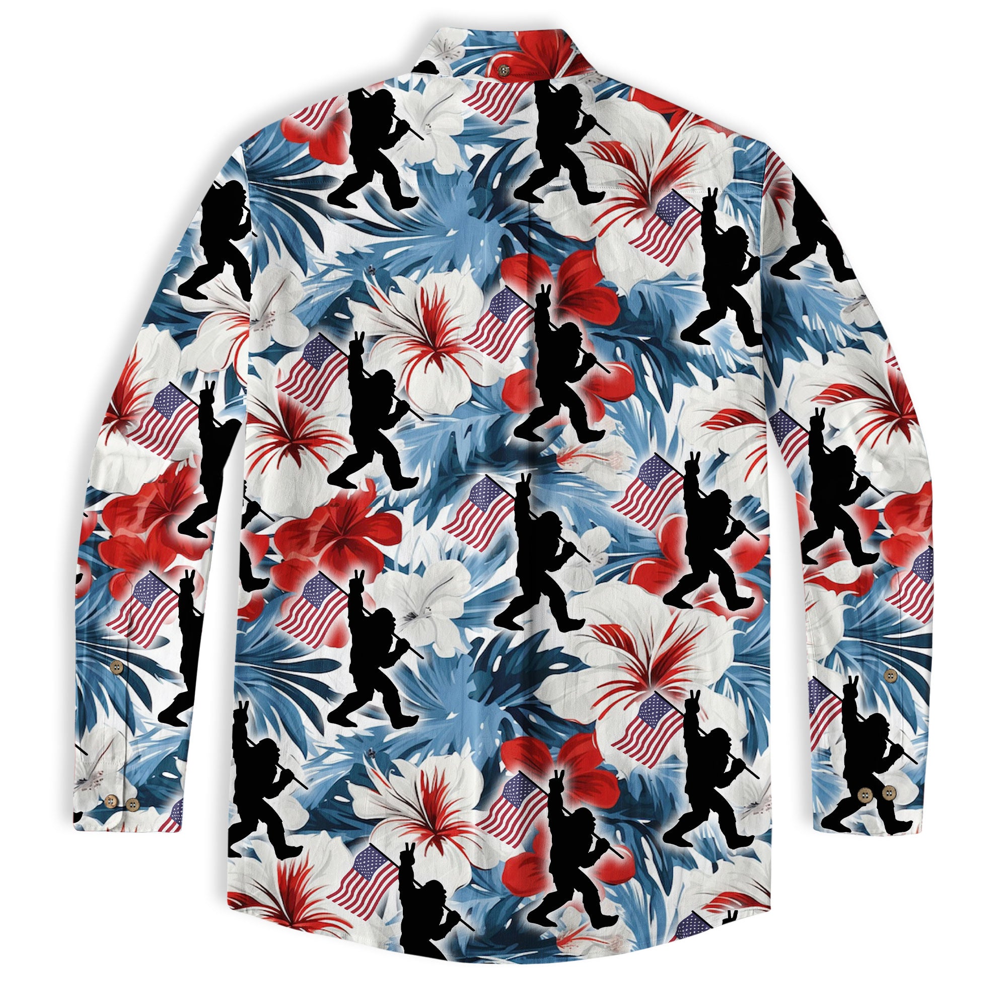 Bigfoot American Flag 4th of July Hawaiian Shirt, Bigfoot Aloha Shirt, Amazing Bigfoot Button Up Shirt - The Palmix