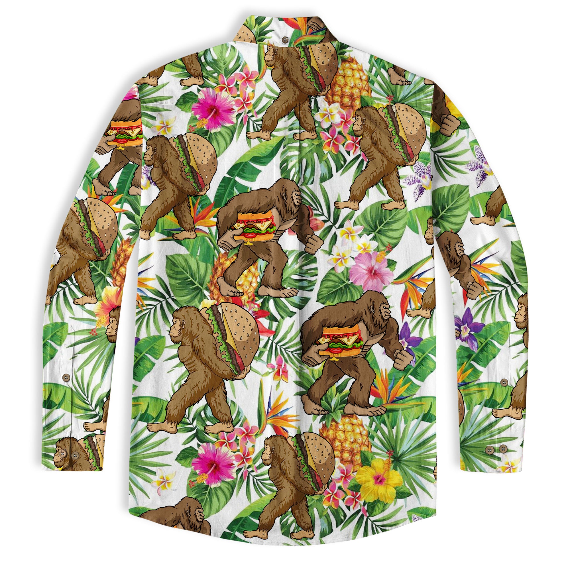 Bigfoot Burger Hawaiian Shirts for Men, Bigfoot Aloha Pattern Button Down Short Sleeve - The Palmix