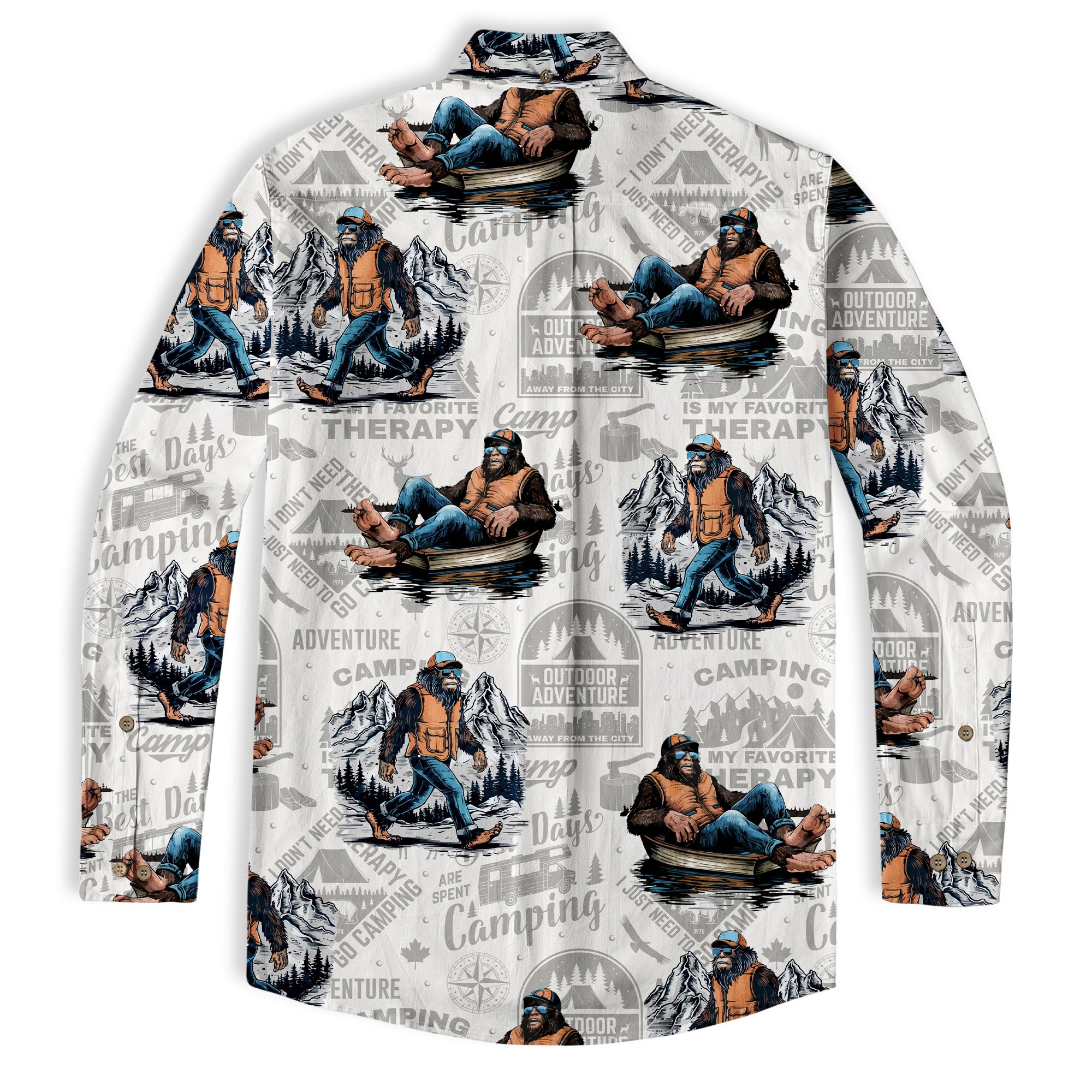 Bigfoot Camping Hawaiian Shirts for Men, Camping Button Down Short Sleeve - The Palmix