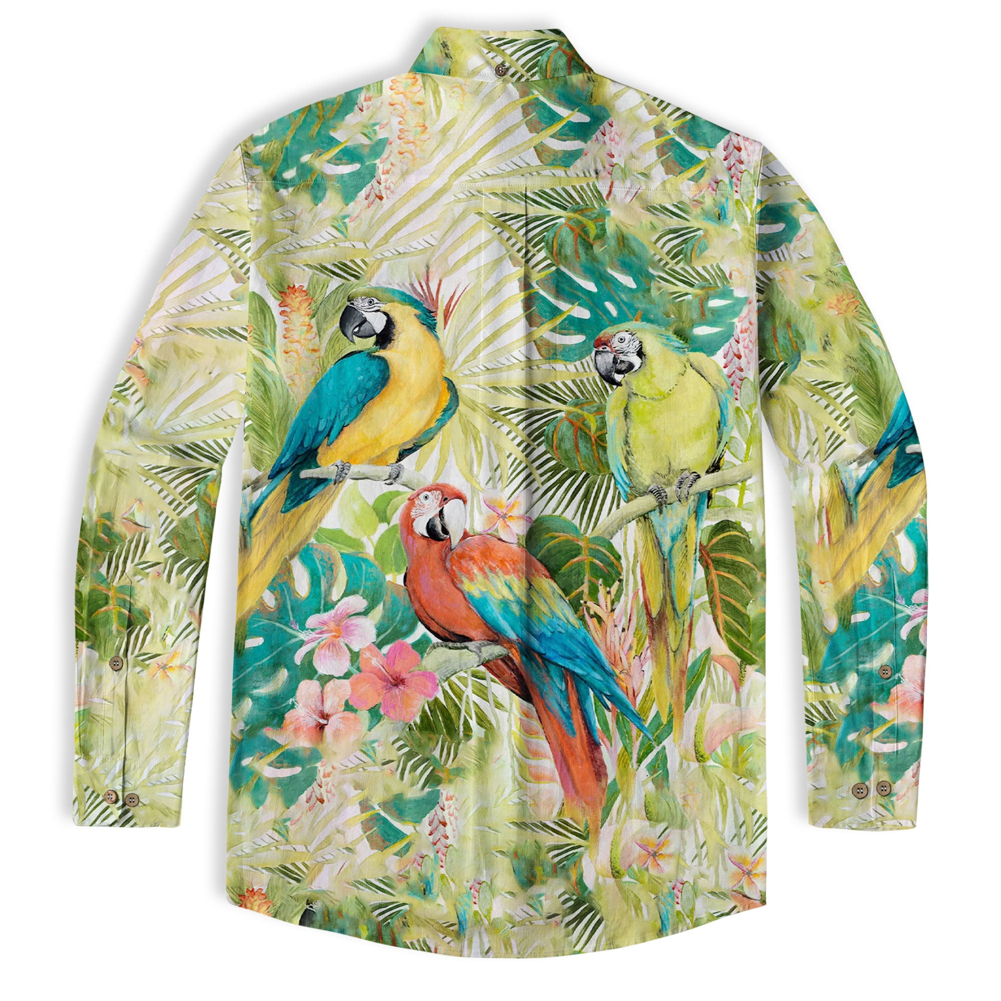 Parrot Lovers Hawaiian Long Sleeve Shirt for Men - Tropical Summer Button Down Hawaiian Shirts - The Palmix