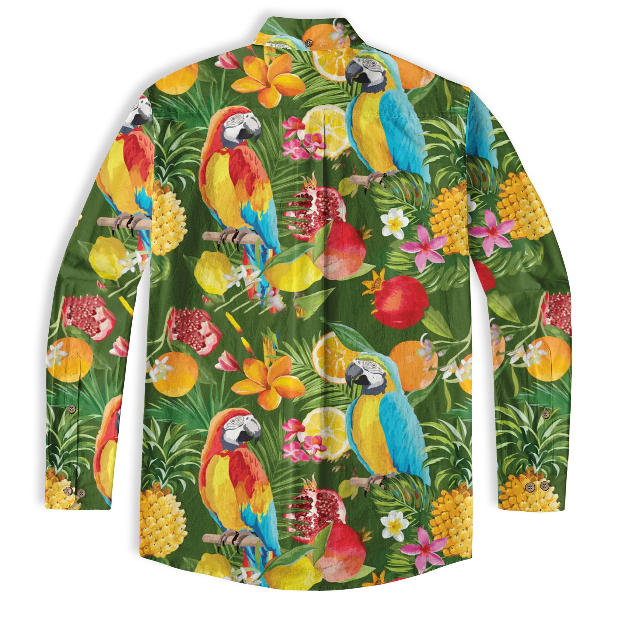 Parrot Lovers Hawaiian Long Sleeve Shirt for Men - Tropical Summer Button Down Hawaiian Shirts - The Palmix