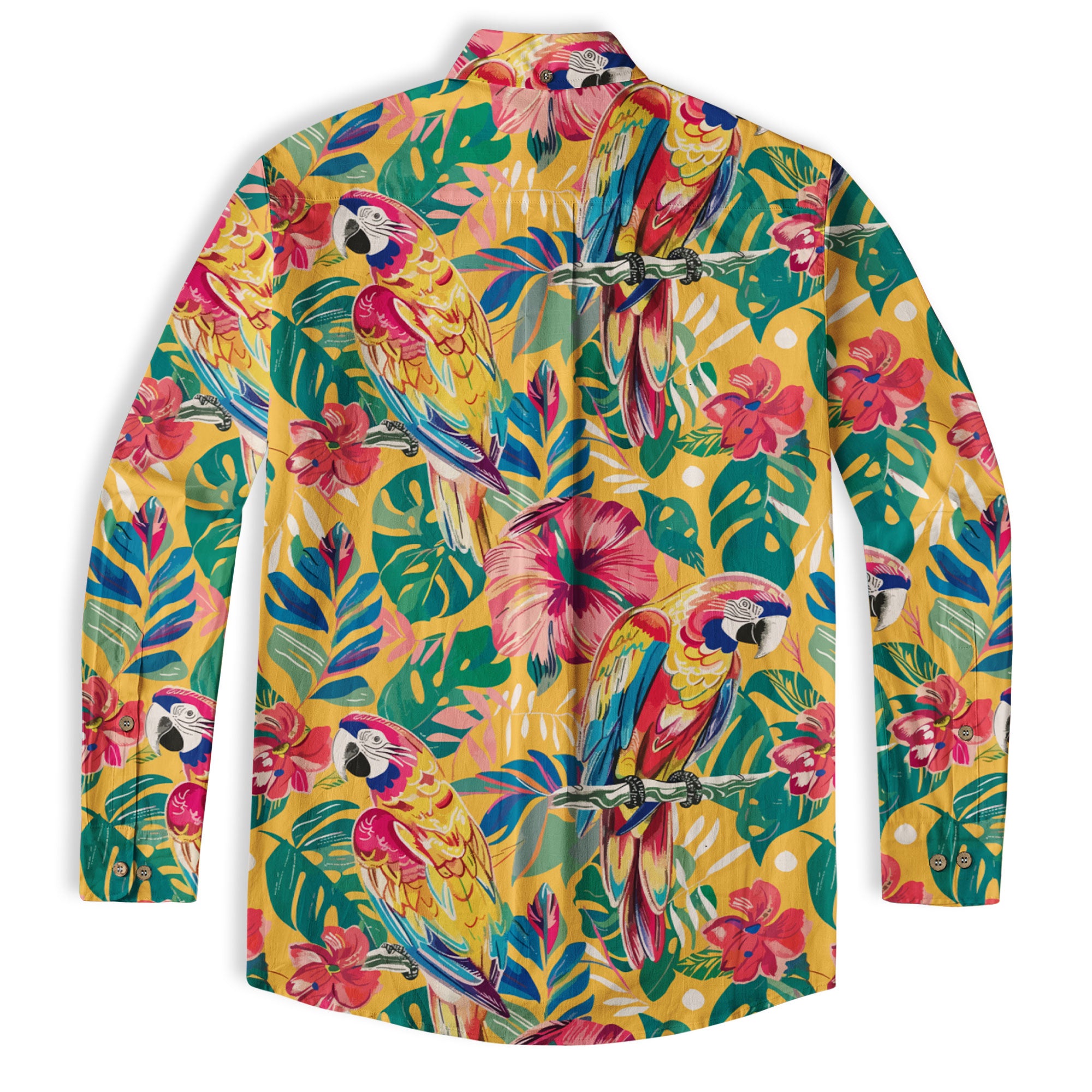 Parrot Lovers Hawaiian Long Sleeve Shirt for Men - Tropical Summer Button Down Hawaiian Shirts - The Palmix