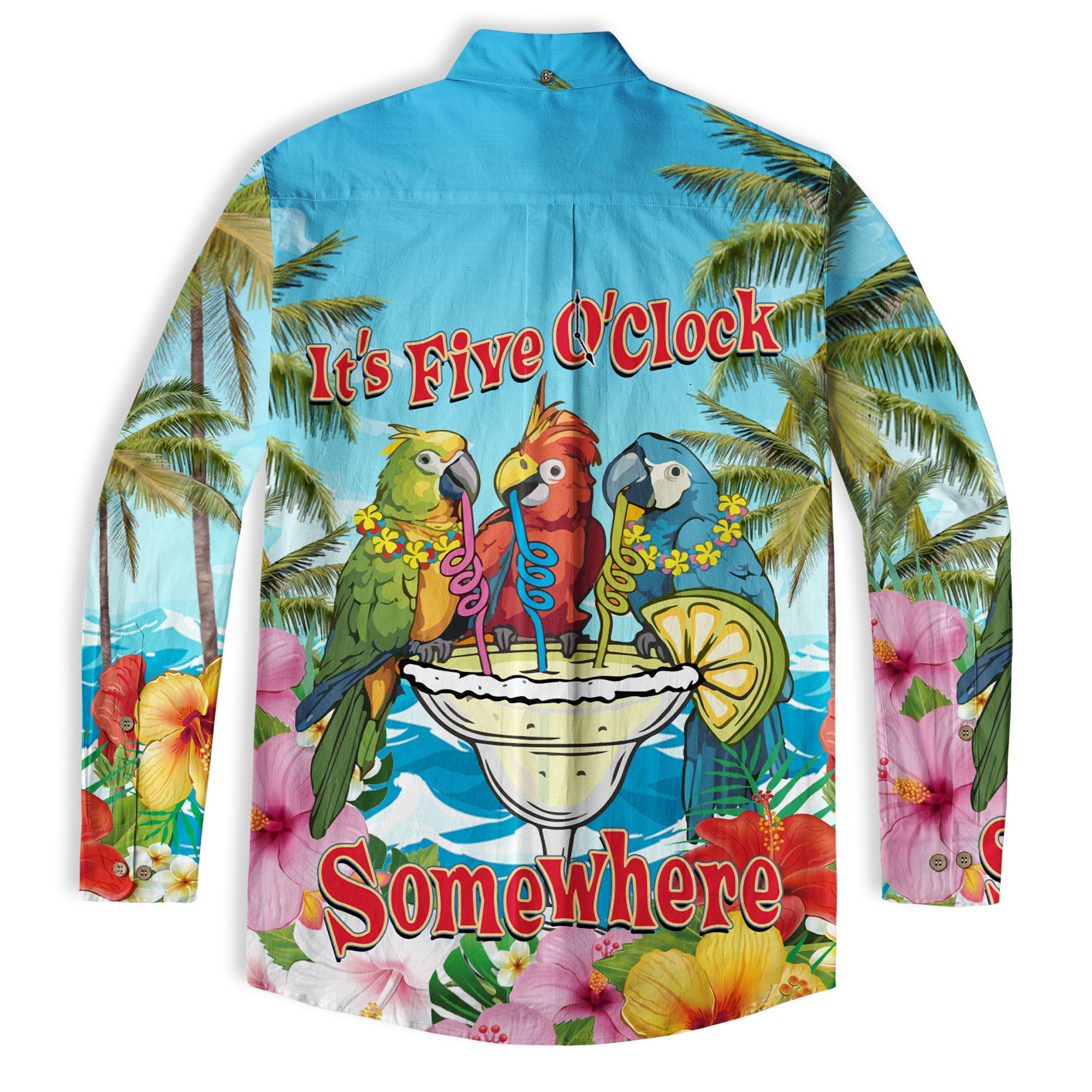 Parrot Hawaiian Long Sleeve Shirt for Men Women, Summer Hawaiian Beach Shirt - The Palmix