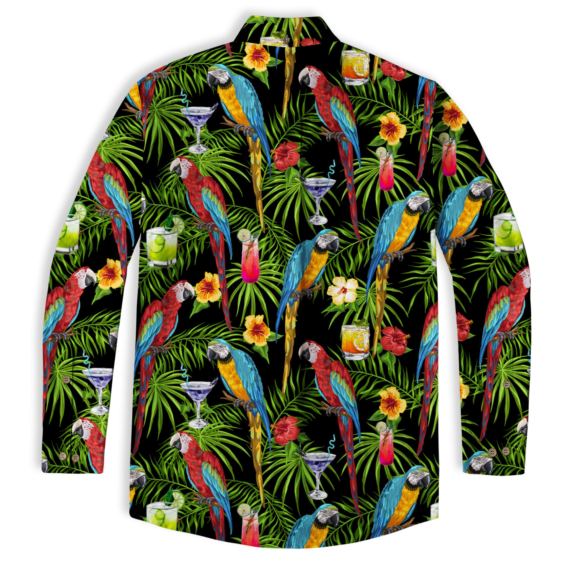 Parrot Hawaiian Long Sleeve Shirt, Tropical Hawaiian Long Shirt, Summer Hawaiian Beach Shirt - The Palmix