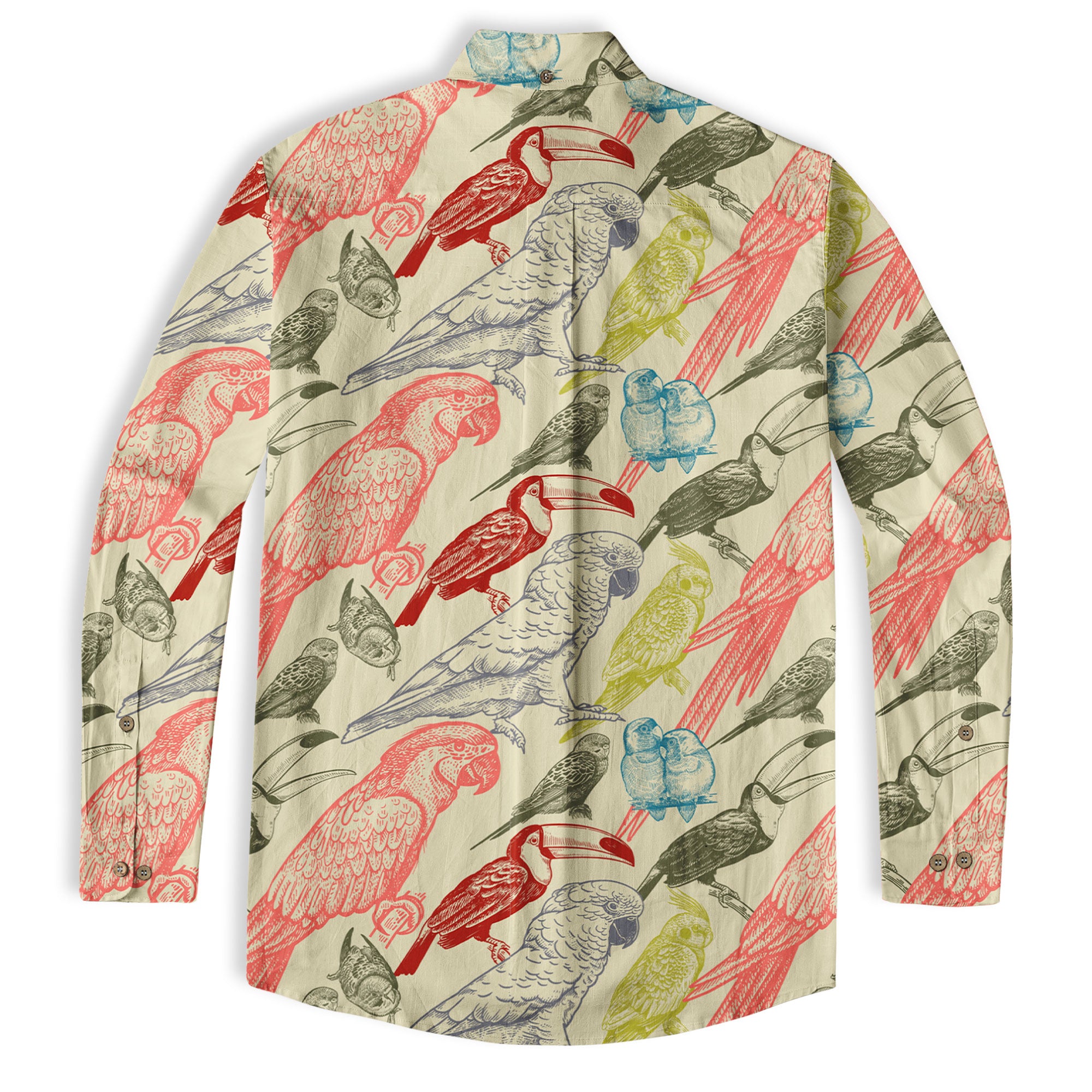 Parrot Hawaiian Long Sleeve Shirt, Tropical Hawaiian Long Shirt, Summer Hawaiian Beach Shirt - The Palmix