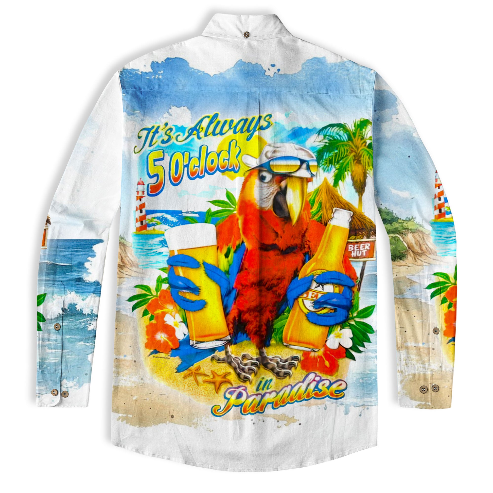 Parrot Hawaiian Long Sleeve Shirt, Parrot Summer Hawaiian Beach Long Shirt - The Palmix