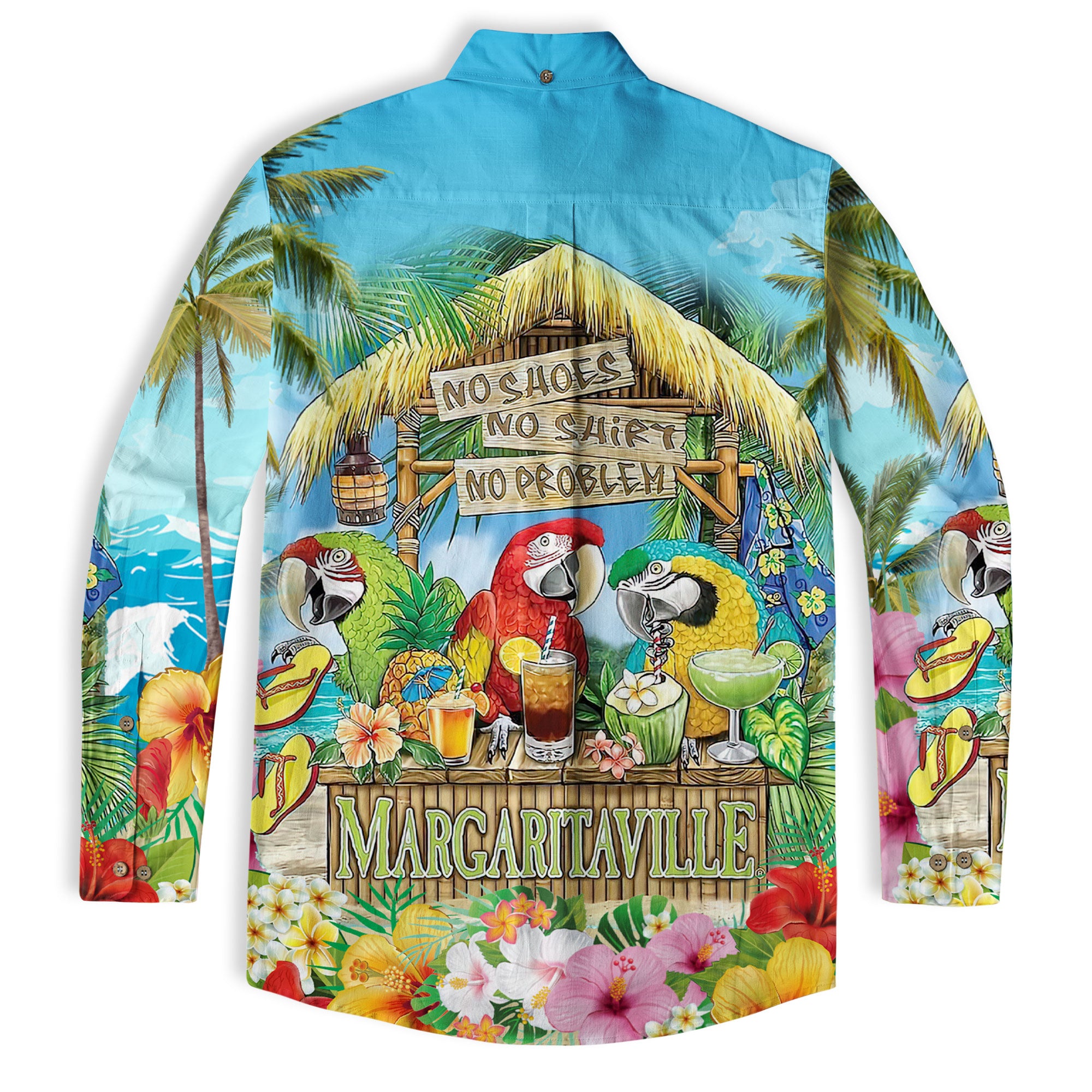 Parrot Hawaiian Long Sleeve Shirt, Parrot Summer Hawaiian Beach Long Shirt - The Palmix