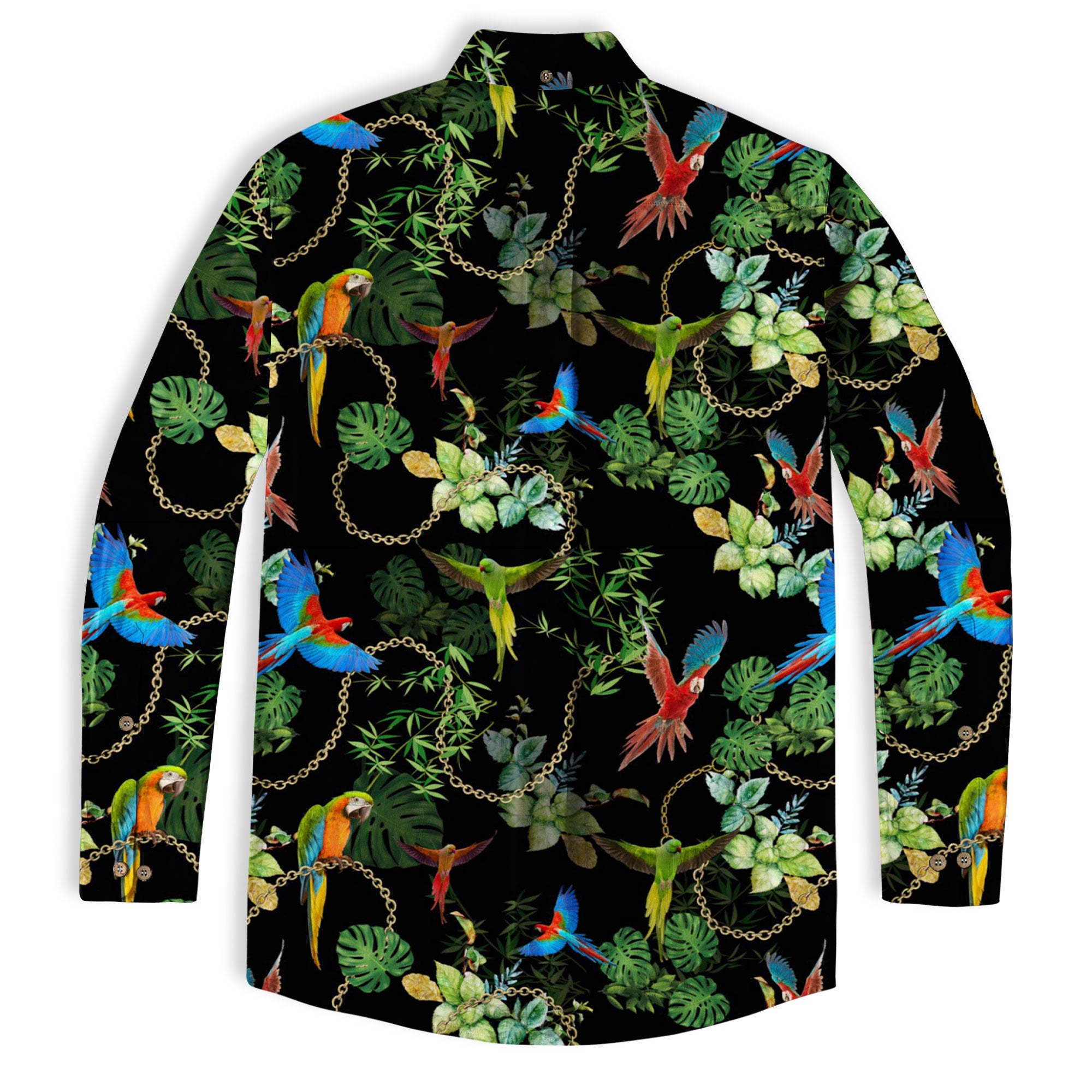 Parrot Hawaiian Long Sleeve Shirt, Tropical Hawaiian Long Shirt, Summer Hawaiian Beach Shirt - The Palmix
