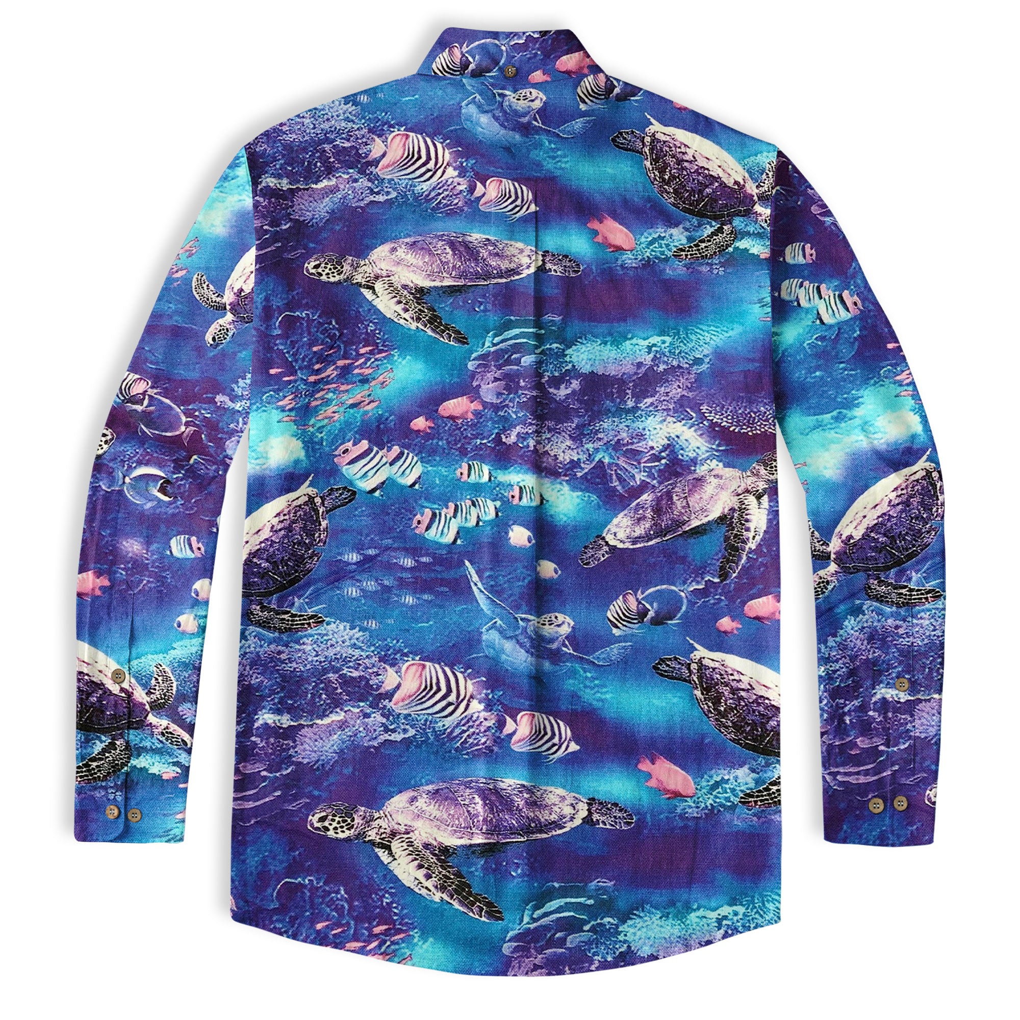 Turtle Mens Hawaiian Long Sleeve Shirt, Turtle Casual Button Down Long Sleeve - The Palmix