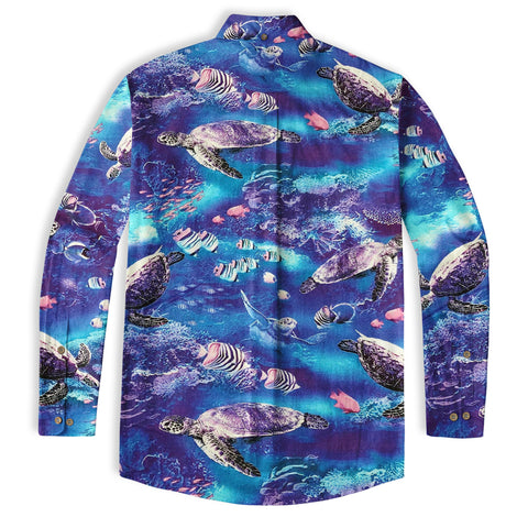 Turtle Mens Hawaiian Long Sleeve Shirt, Turtle Casual Button Down Long Sleeve - The Palmix