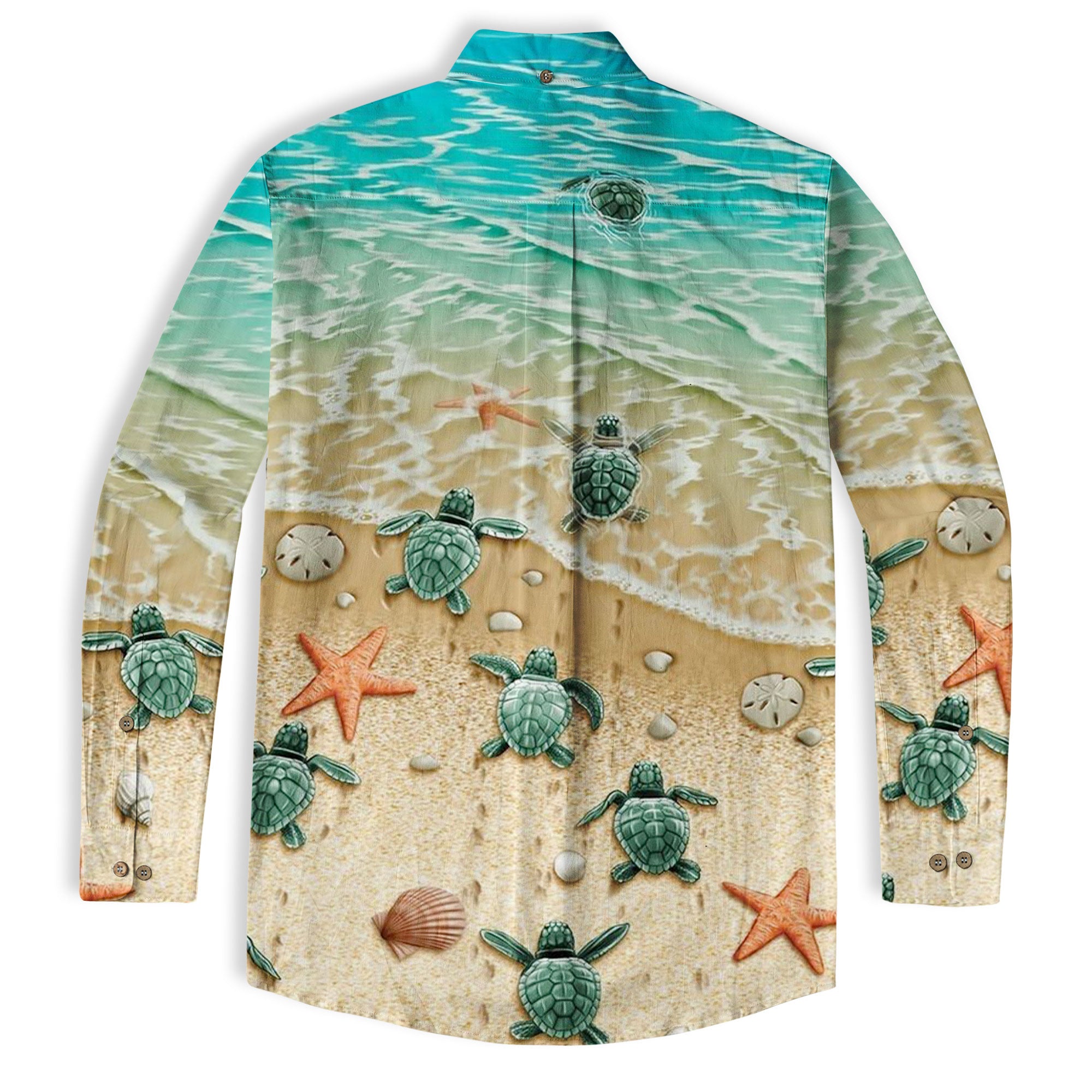 Turtle Mens Hawaiian Long Sleeve Shirt, Turtle Casual Button Down Long Sleeve - The Palmix