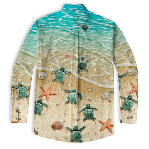 Turtle Mens Hawaiian Long Sleeve Shirt, Turtle Casual Button Down Long Sleeve - The Palmix