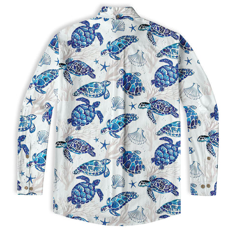 Turtle Mens Hawaiian Long Sleeve Shirt, Turtle Casual Button Down Long Sleeve - The Palmix