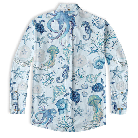 Turtle Hawaiian Long Sleeve Shirt for Men, Ocean Hawaiian Long Shirt - The Palmix