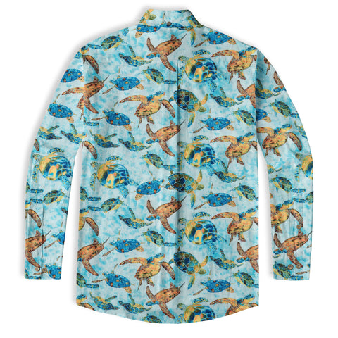 Turtle Hawaiian Long Sleeve Shirt for Men, Ocean Hawaiian Long Shirt - The Palmix