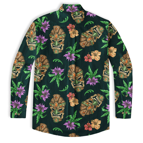 Tiki Mask Pattern Hawaiian Shirt, Aloha Floral Pattern Shirt for Summer - The Palmix