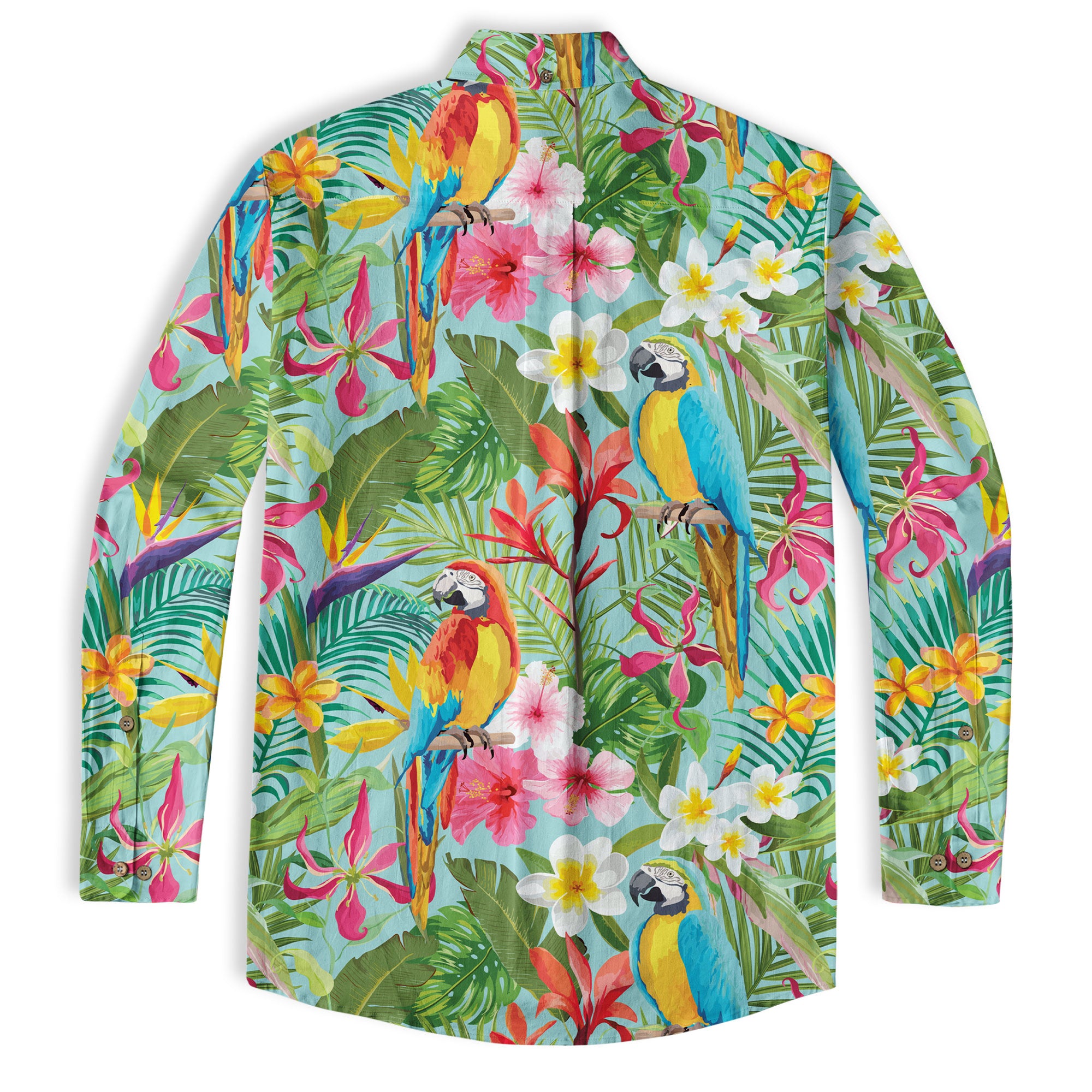 Tropical Parrot Summer Hawaiian Button Down Shirt, Parrot Flowers Pattern Hawaii Shirt - The Palmix