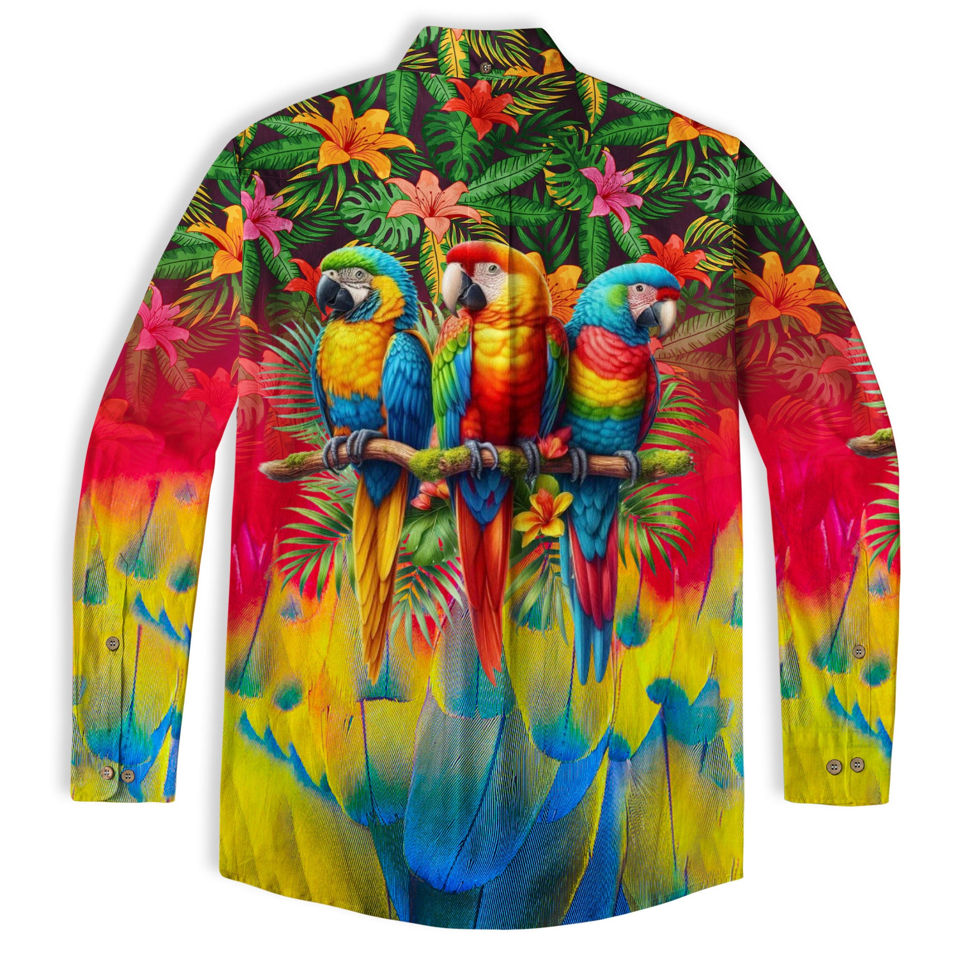 Tropical Parrot Summer Hawaiian Button Down Shirt, Parrot Flowers Pattern Hawaii Shirt - The Palmix