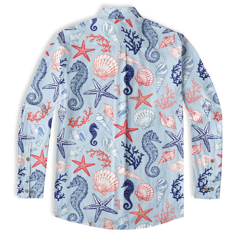 Ocean Animals Women's Hawaiian Shirt, Ocean Theme Hawaiian Print - The Palmix