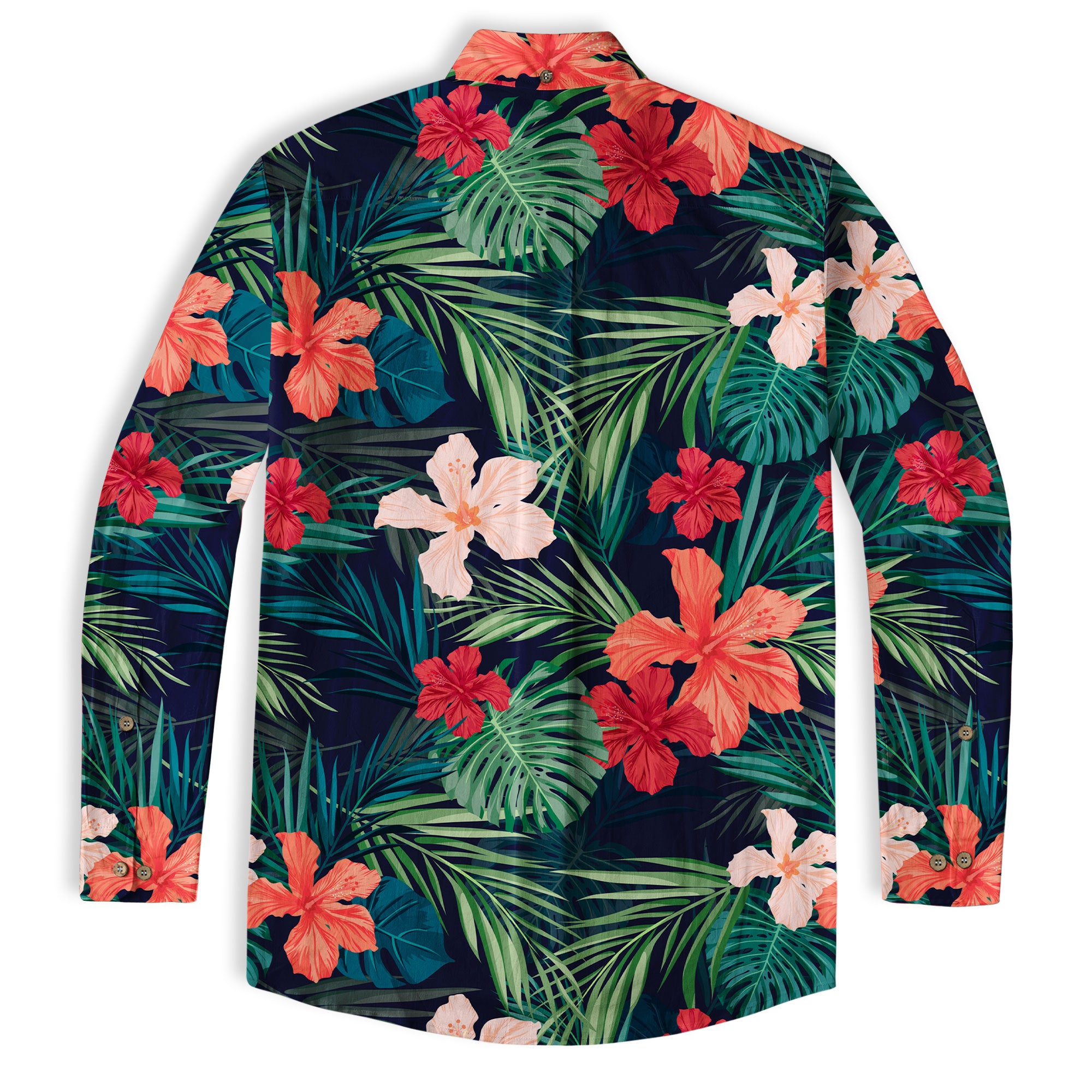 Hibiscus Floral Pattern Hawaii Shirt, Palm Leaves Summer Beach Shirt - The Palmix