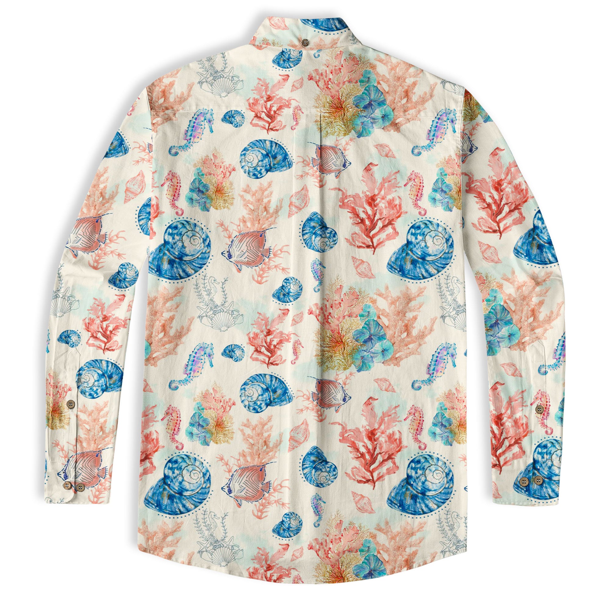 Ocean Animals Hawaiian Button Up Long Sleeve Shirt, Sea Hawaii Shirt - The Palmix