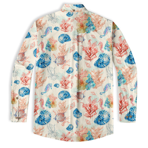 Ocean Animals Hawaiian Button Up Long Sleeve Shirt, Sea Hawaii Shirt - The Palmix