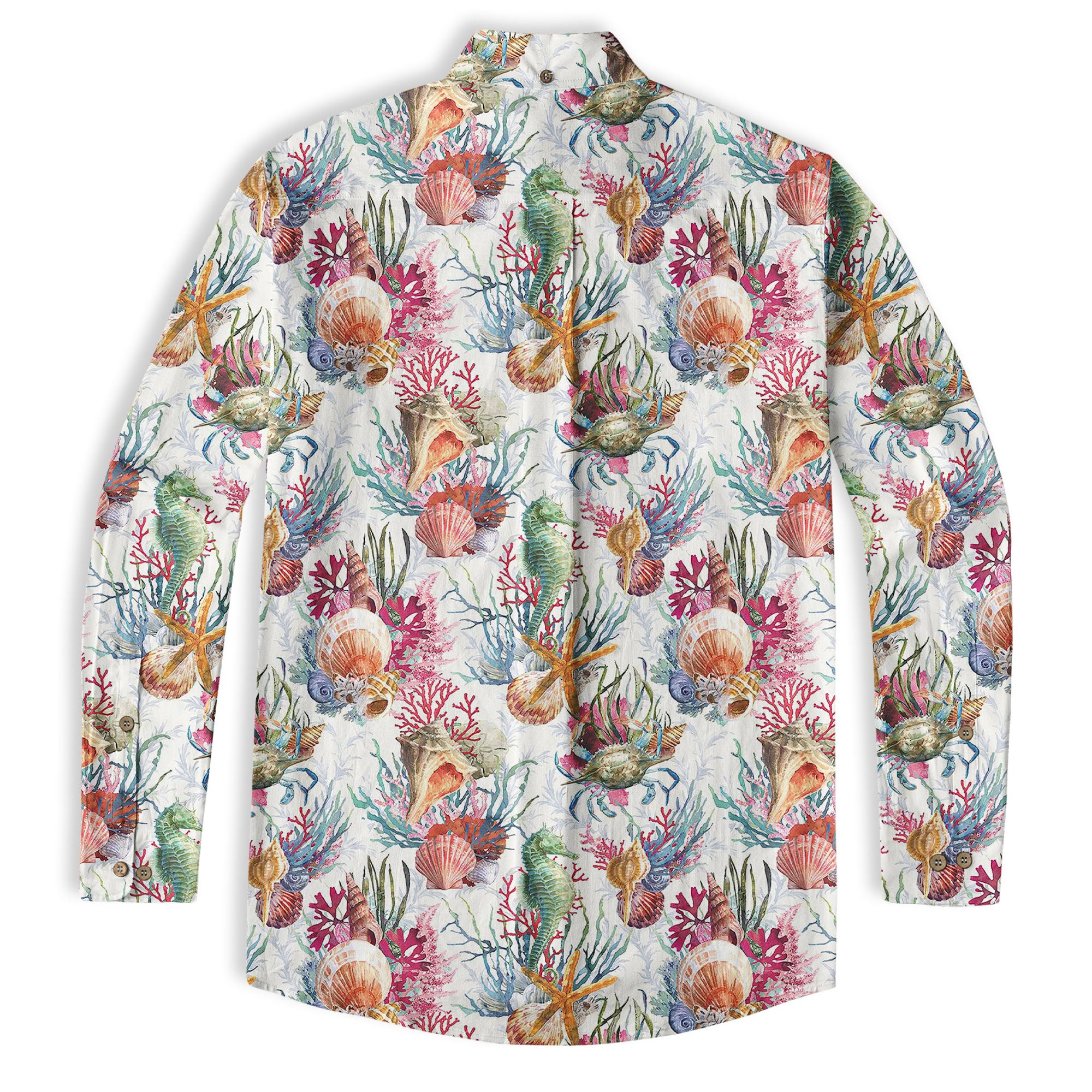 Ocean Animals Hawaiian Button Up Long Sleeve Shirt, Sea Hawaii Shirt - The Palmix